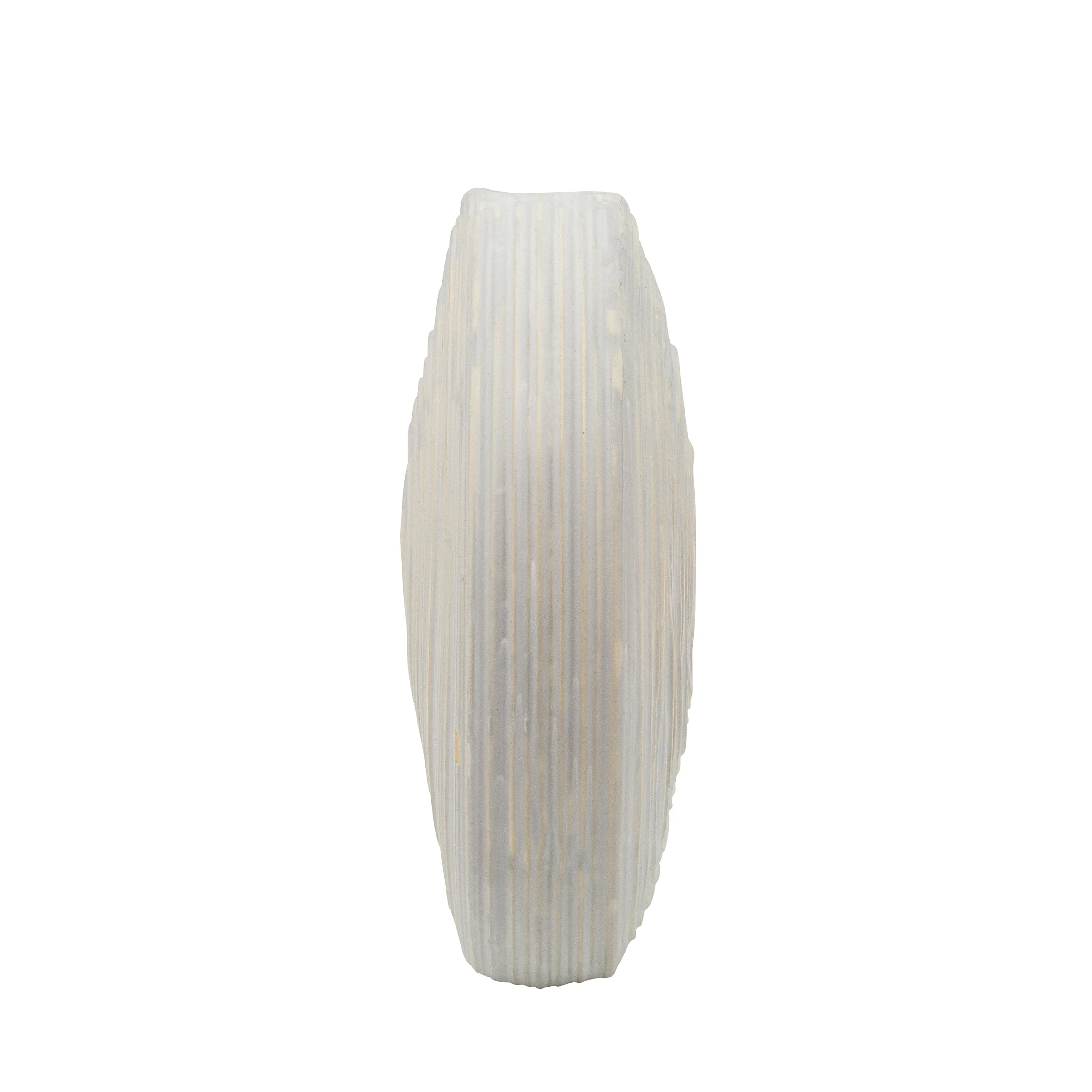 11"H Oval Swirled Vase, White