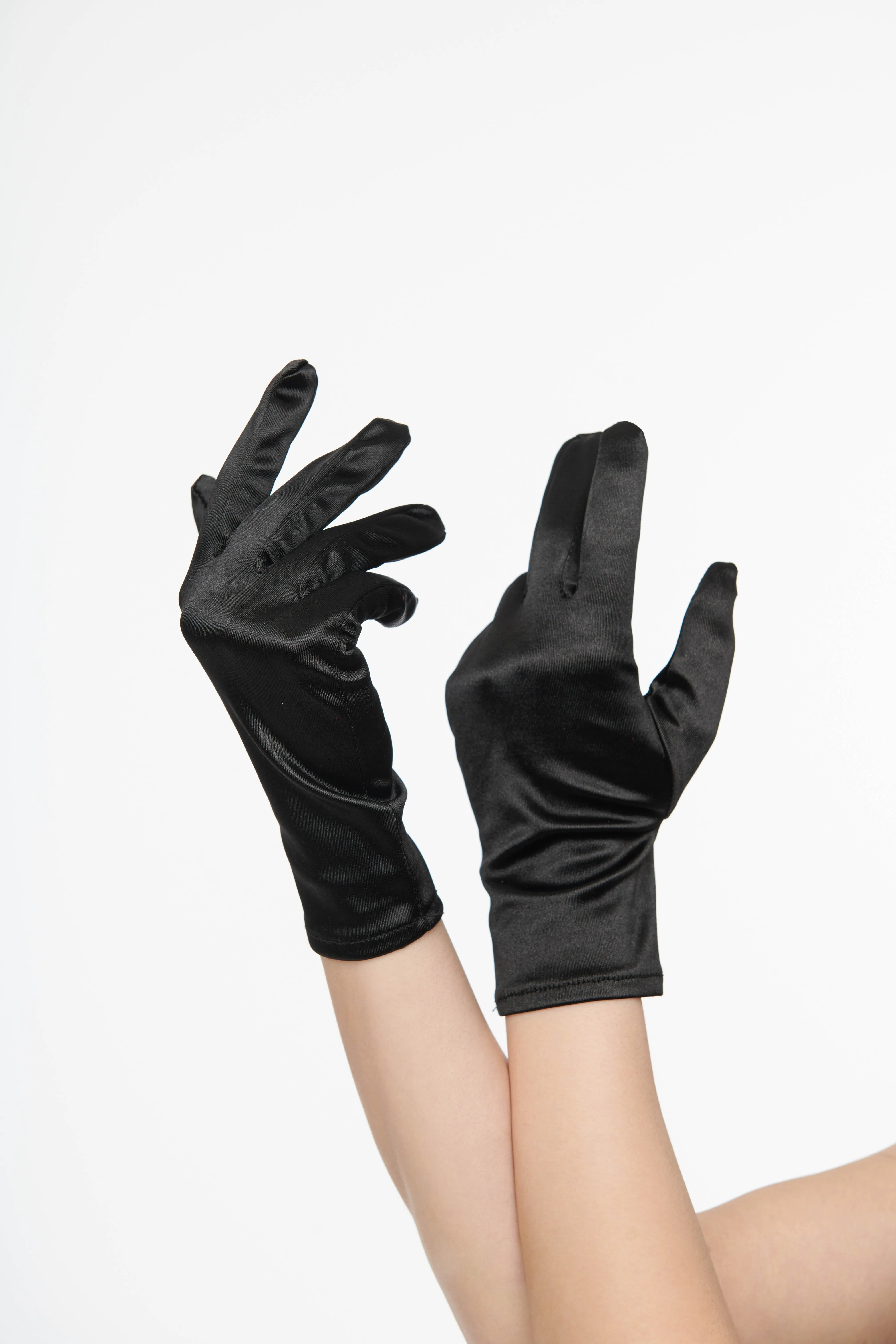 1950s Black Satin Wrist Length Gloves