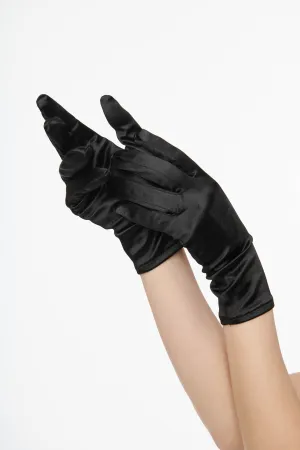 1950s Black Satin Wrist Length Gloves