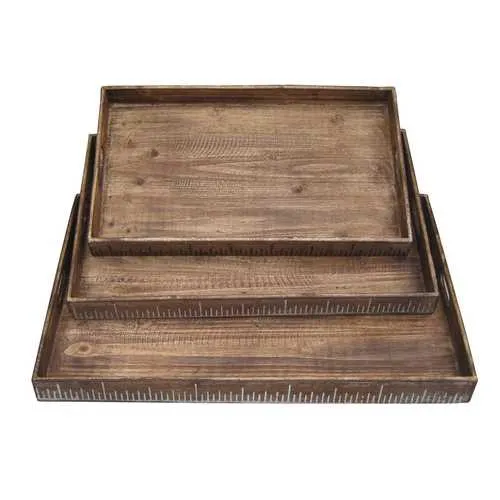 19" x 12" Brown Wood  Tray Set