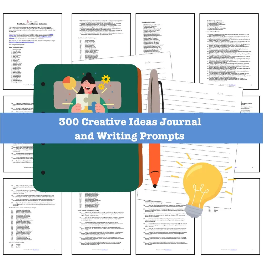 300 Creative Ideas Journal Prompts for Writing - Copy & Paste with PLR Rights