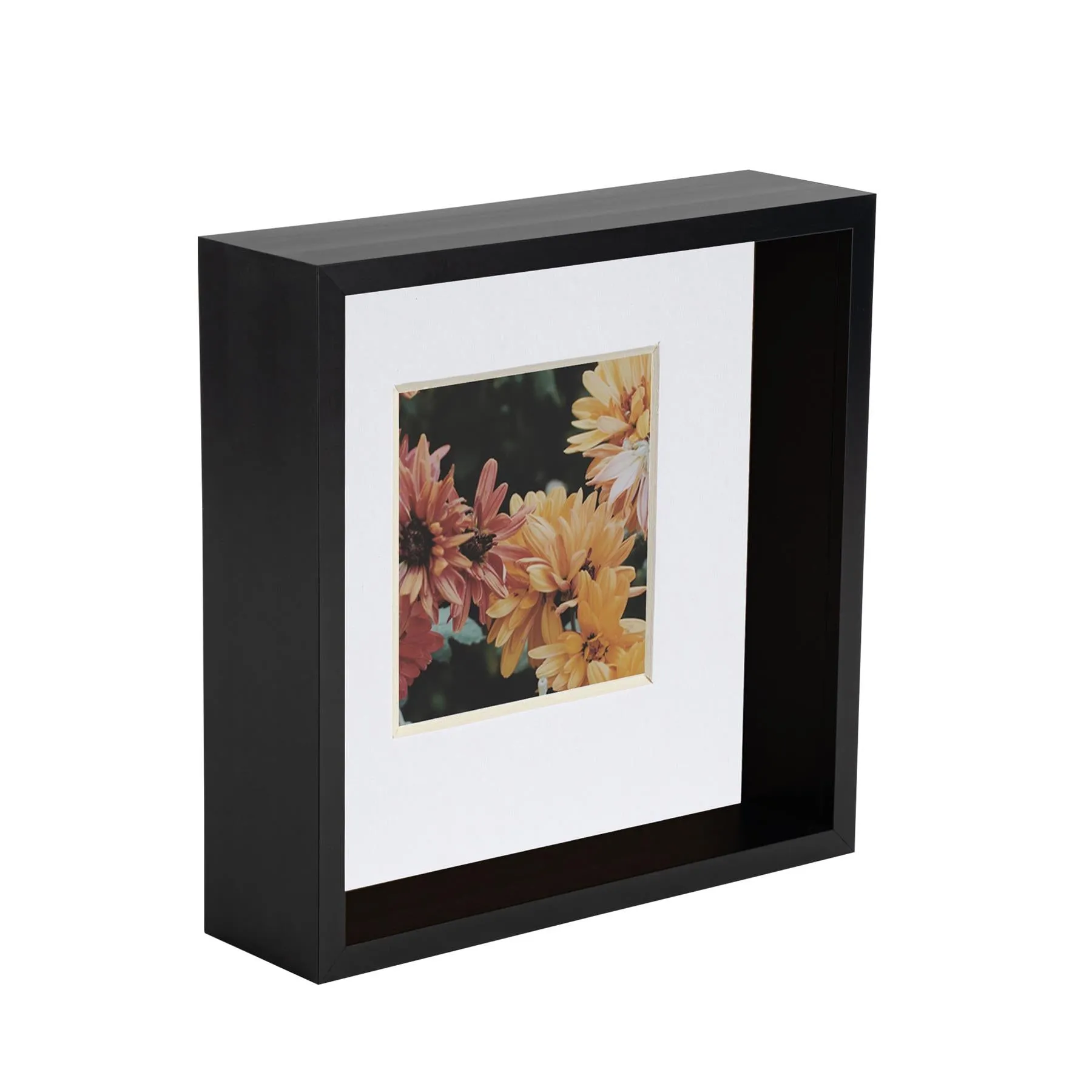 8" x 8" Black 3D Deep Box Photo Frame with 4" x 4" White Mount - By Nicola Spring