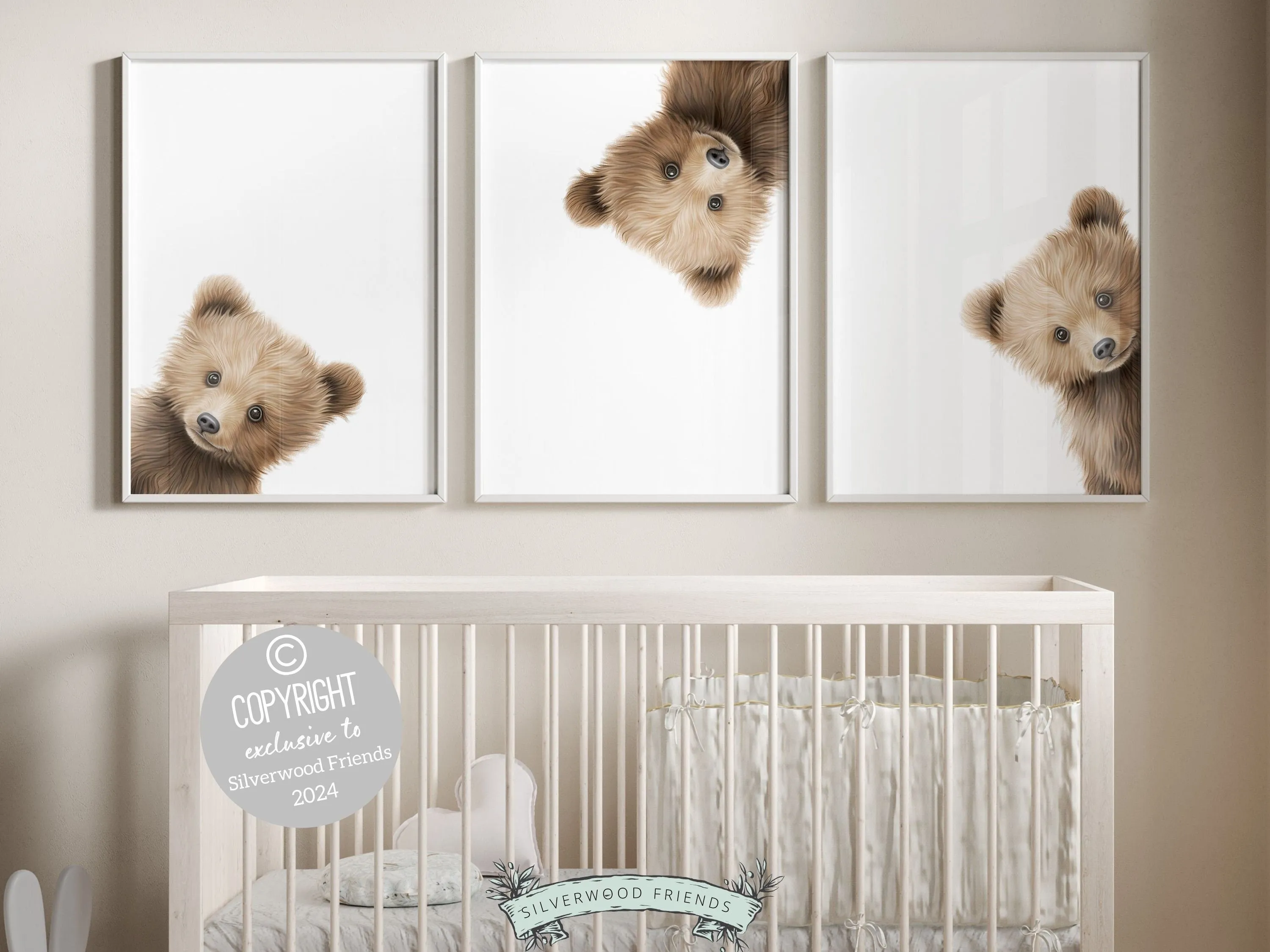 Adorable Peeking Bear Nursery Prints