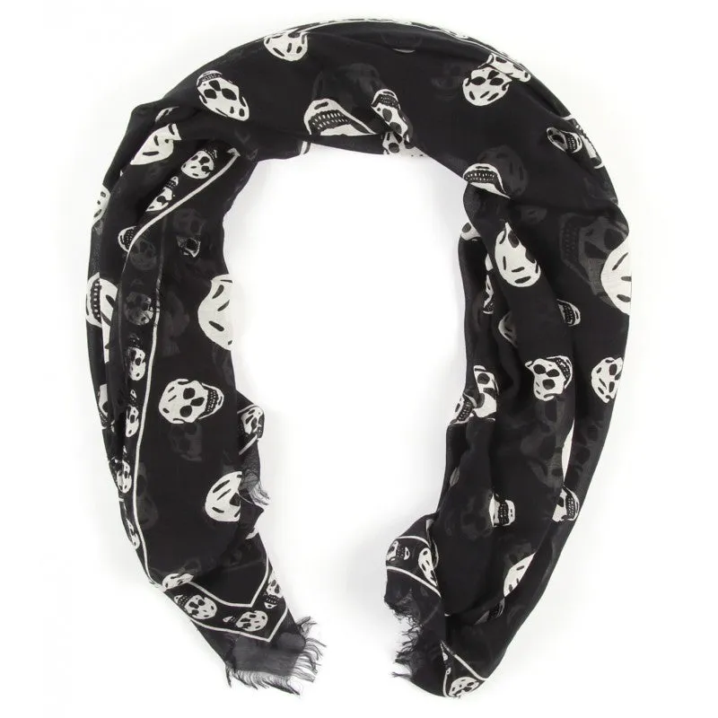 Alexander McQueen Black & white silk blend skull print scarf