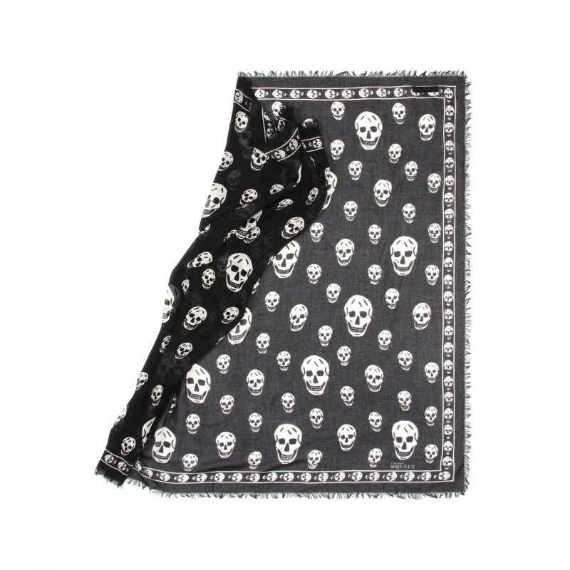 Alexander McQueen Black & white silk blend skull print scarf