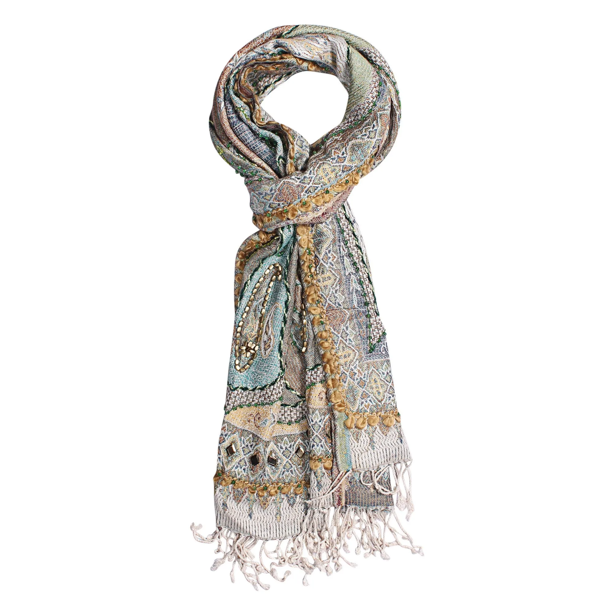 Artfully Embellished Paisley Jacquard Scarf