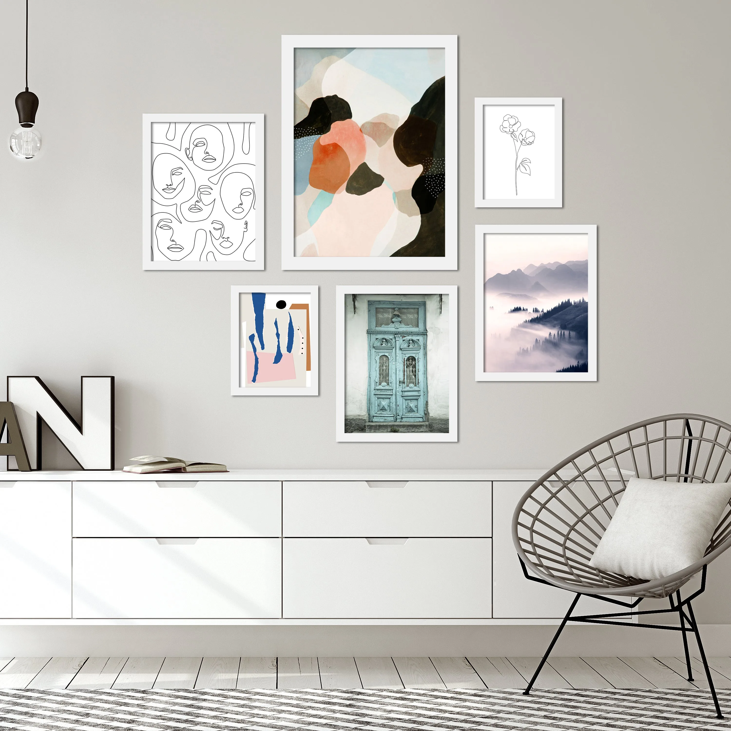 Black and White Contemporary Mixed Art - 6 Piece Framed Gallery Wall Set