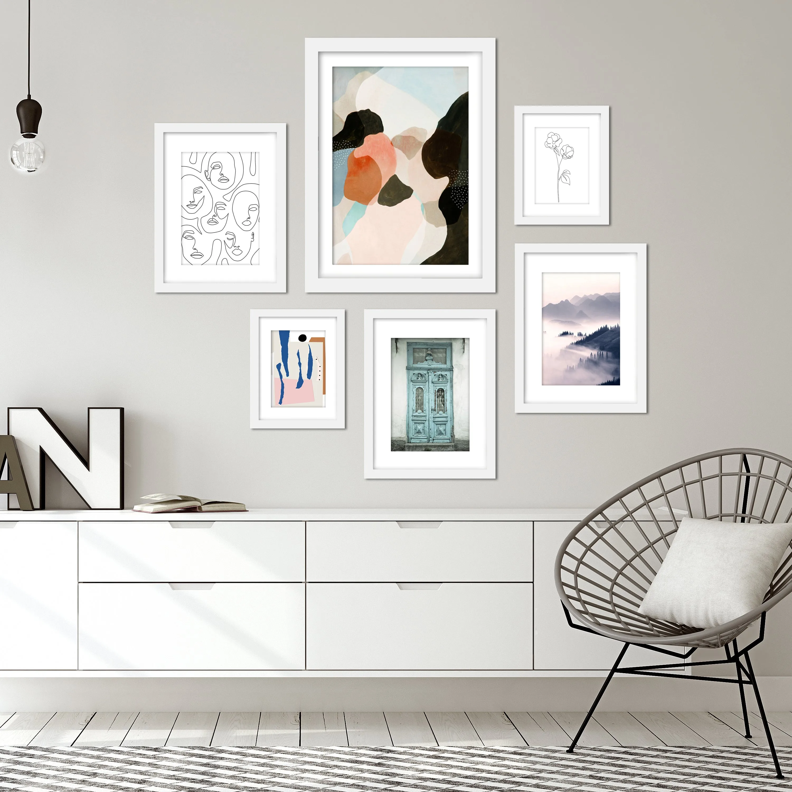 Black and White Contemporary Mixed Art - 6 Piece Framed Gallery Wall Set