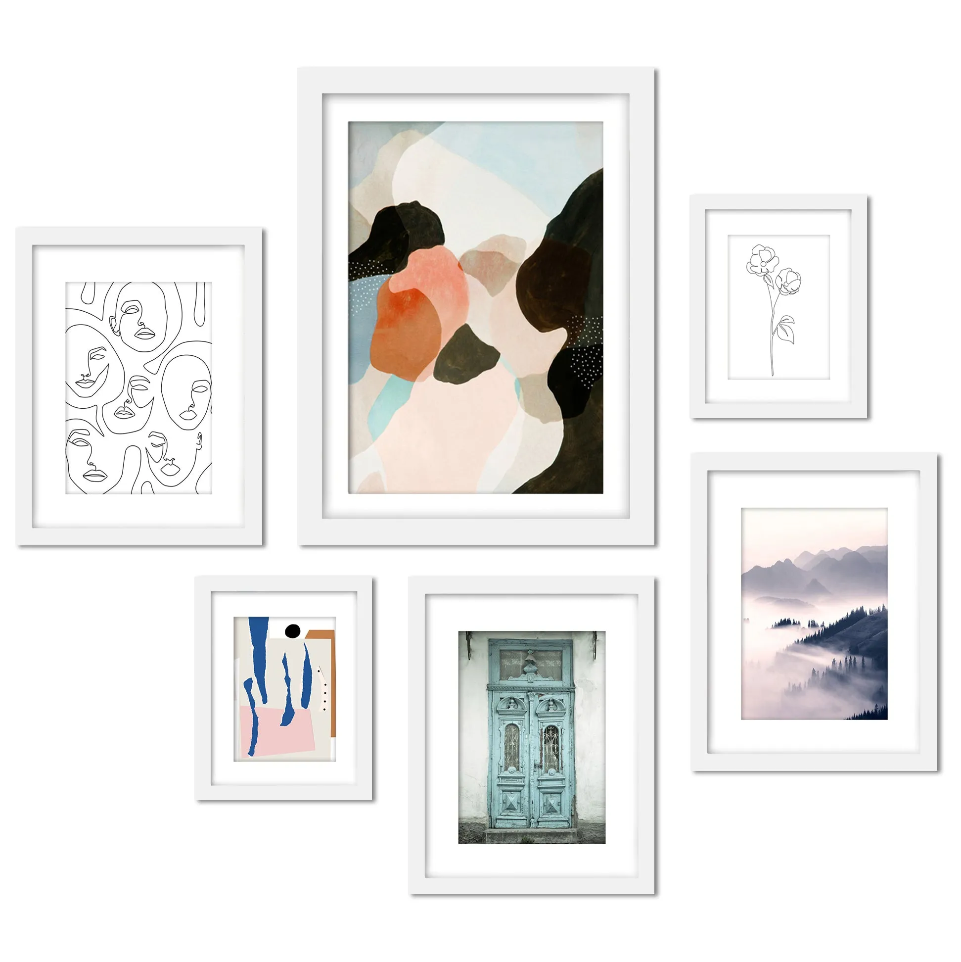 Black and White Contemporary Mixed Art - 6 Piece Framed Gallery Wall Set