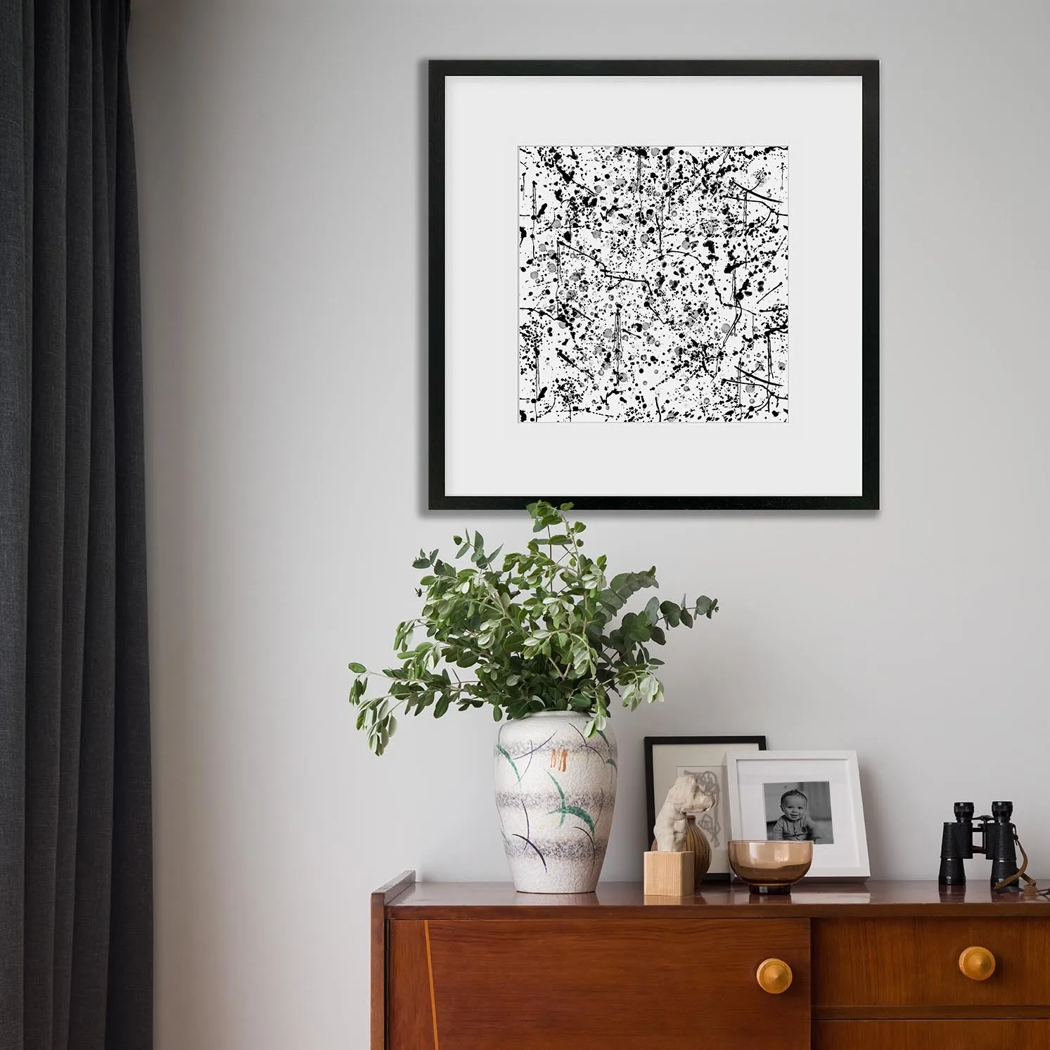 Black and White Paint Splatter Art Print