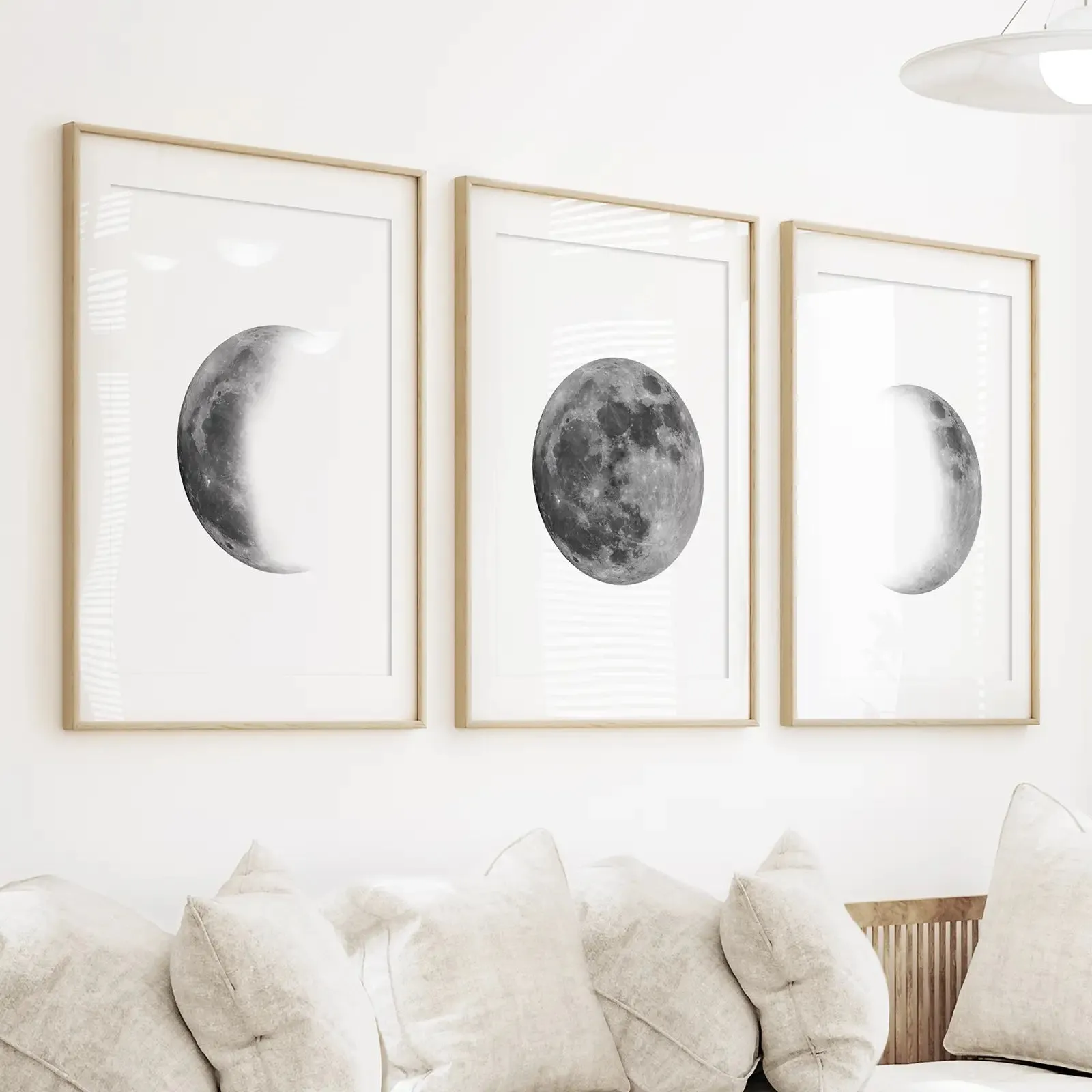 Black White MInimalist Moon Phases Wall Art. Set of 3 Prints