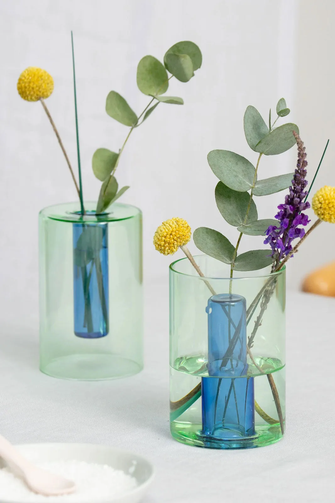 Block Design Small Reversible Glass Vase Green/Blue