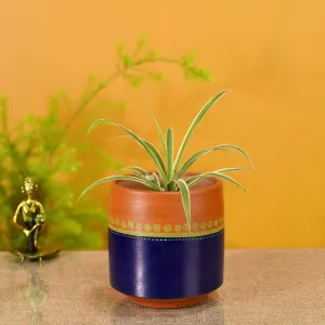 Blue-Brown Earthen Planter Pot (4.5x4.5x5)