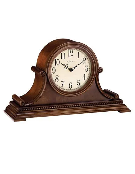 Bulova Asheville Tambour Chiming Mantel Clock - Brown Cherry Finish&#44; Burl Accent