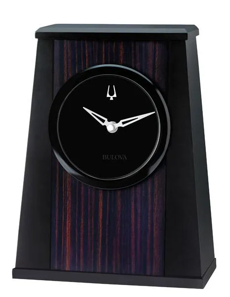 Bulova Oblique Desk Clock  - Wood Veneer - Black Aluminum Frame