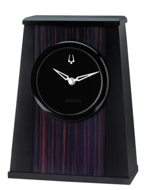 Bulova Oblique Desk Clock  - Wood Veneer - Black Aluminum Frame