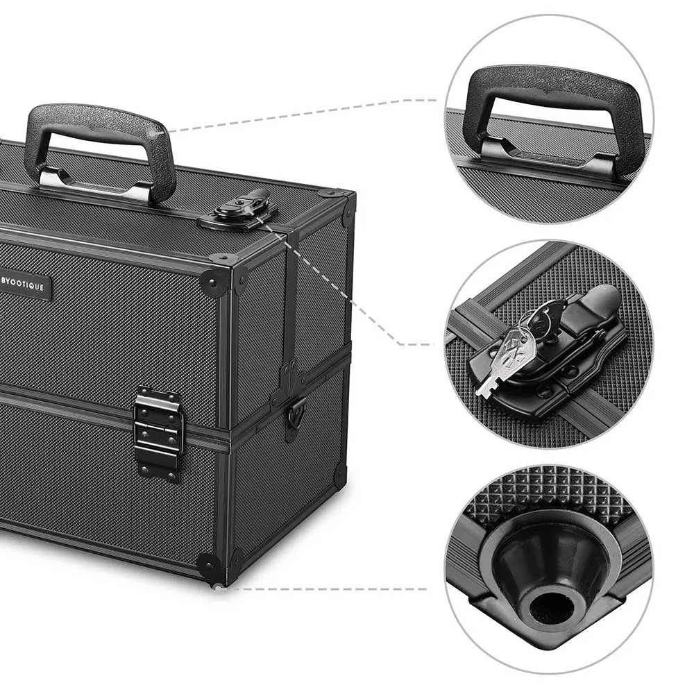 Byootique Black Key-locked Makeup Train Case with Compartment