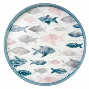 Cadet Blue Fish 15 Inch Round Tray