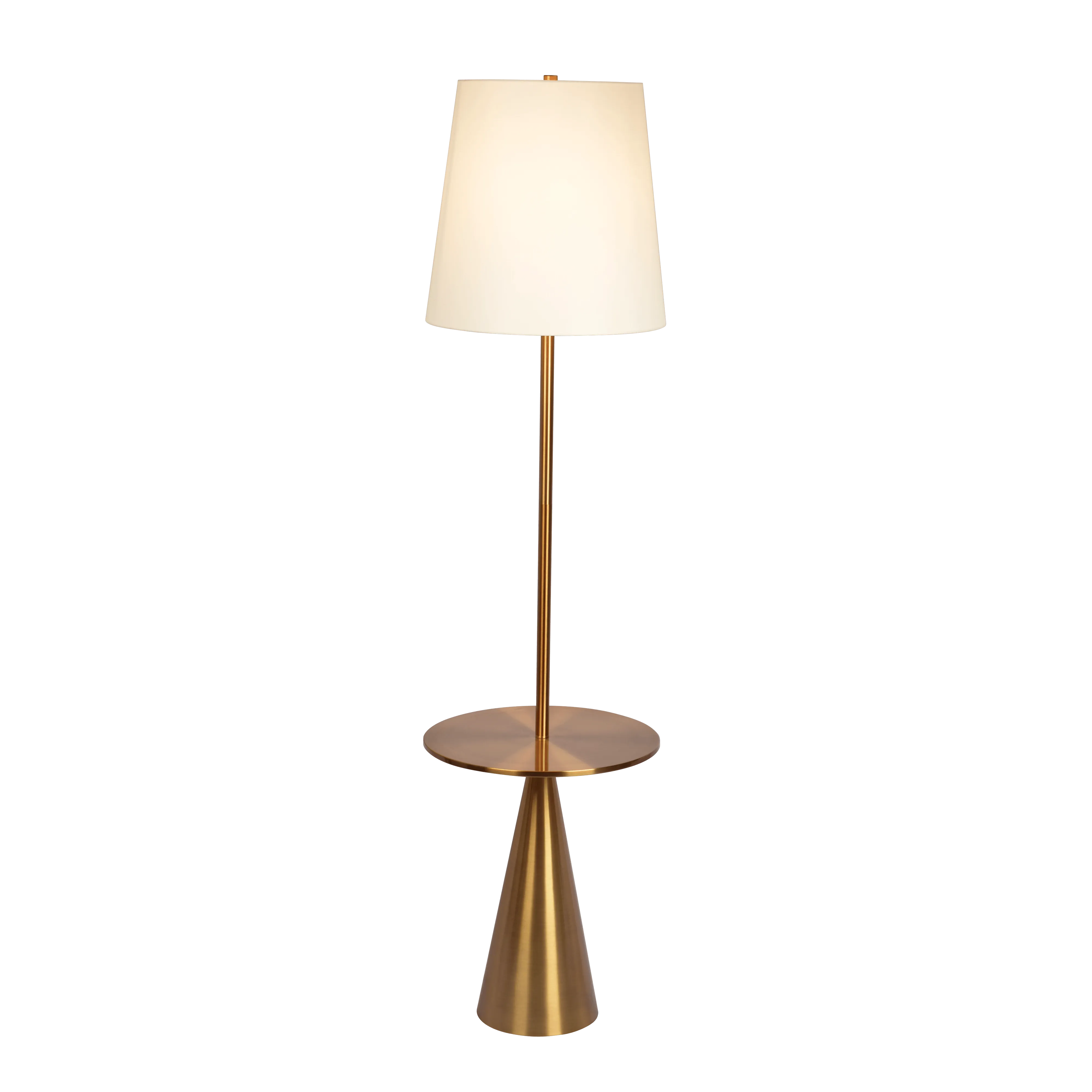 Celestial Modern Floor Lamp with Brass Accent Table with Large White Shade