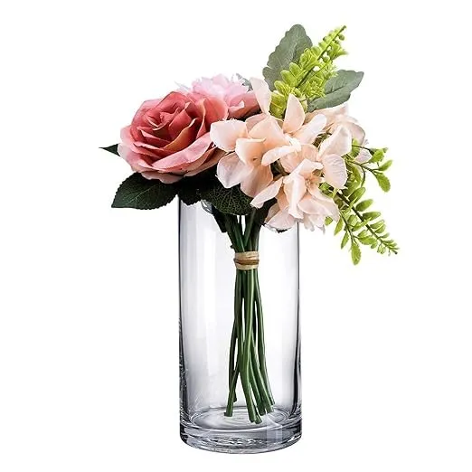 Clovefry Cylindrical Glass Vase for Pillar Candle, Floating Candle or Flower Vase (Cylinder Vase) for Living Room Home Decor, Table Centerpiece,Wall Shelf Decoration (15cm Tall,Clear - Pack of 1)