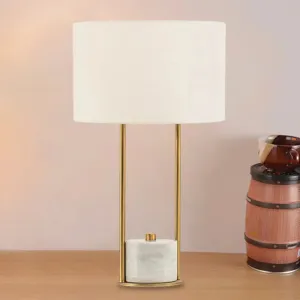 Colette - Modern Fabric Cylinder Nightstand Lamp - White/Beige with Marble Base.