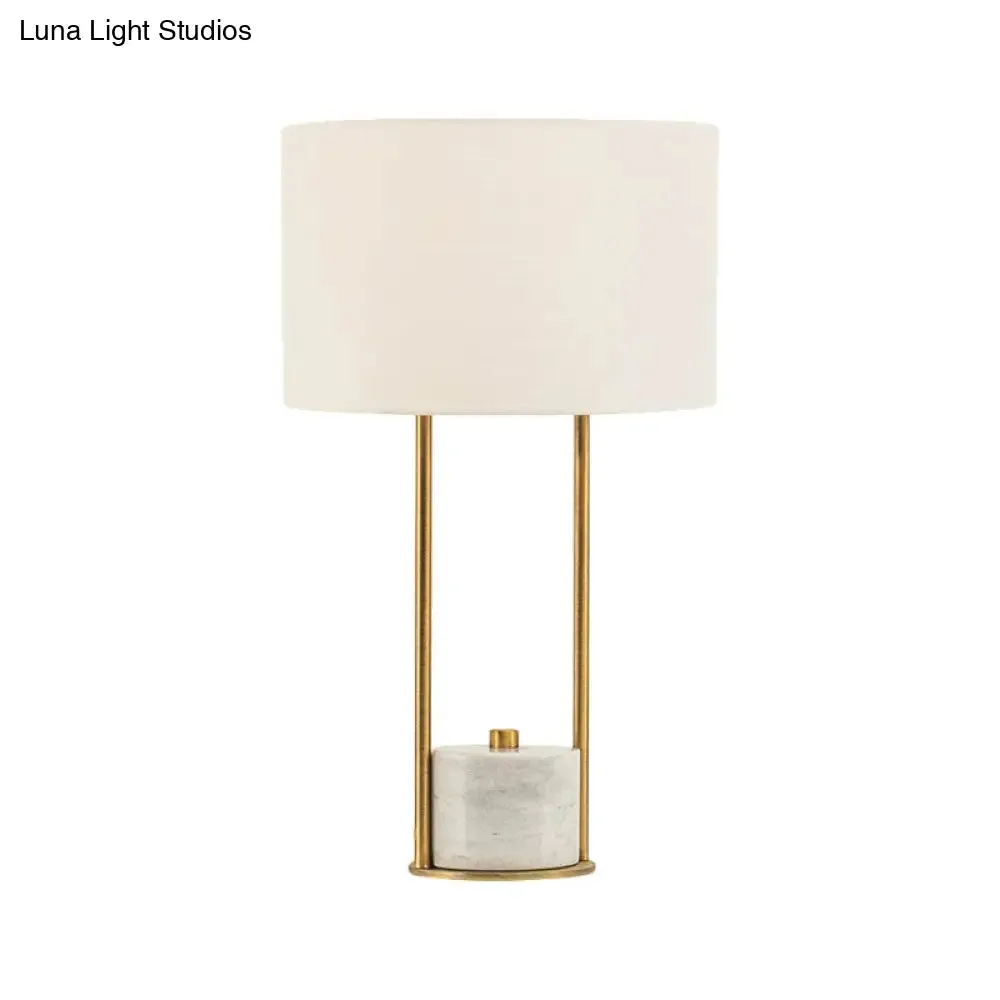 Colette - Modern Fabric Cylinder Nightstand Lamp - White/Beige with Marble Base.