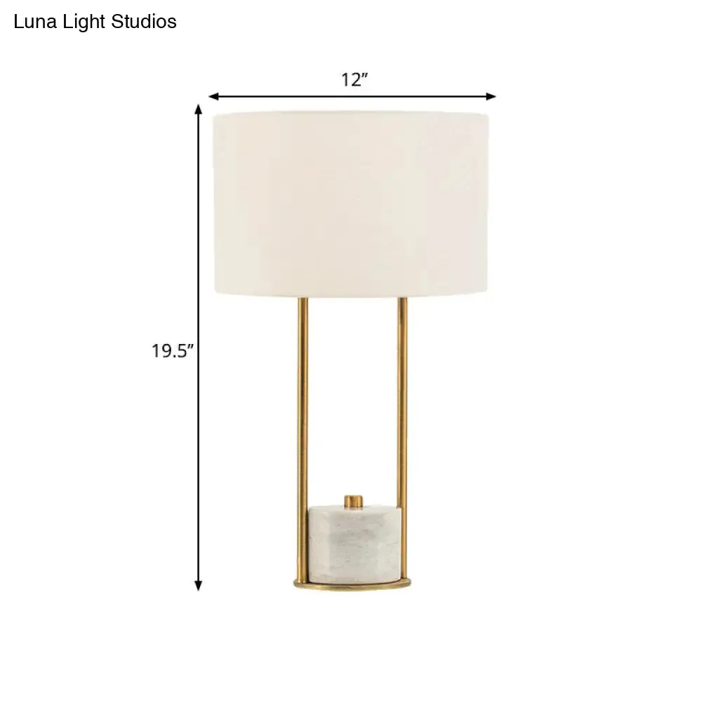 Colette - Modern Fabric Cylinder Nightstand Lamp - White/Beige with Marble Base.