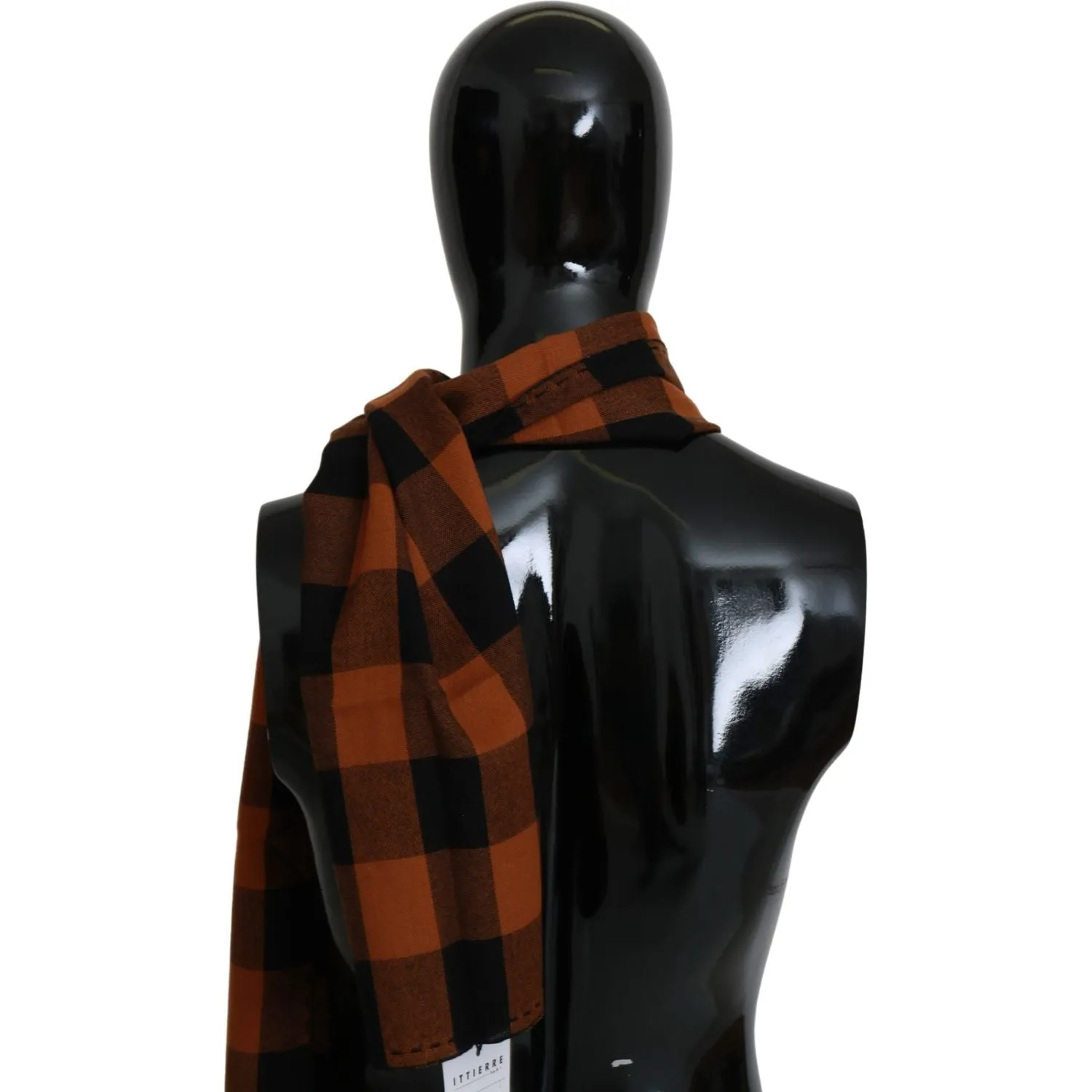 Costume National Chic Orange Check Wool Blend Scarf