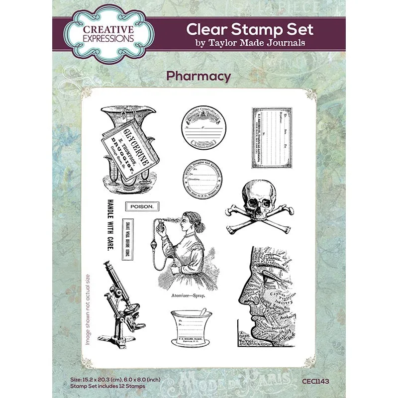 Creative Expressions Taylor Made Journals Pharmacy 6 in x 8 in Clear Stamp Set