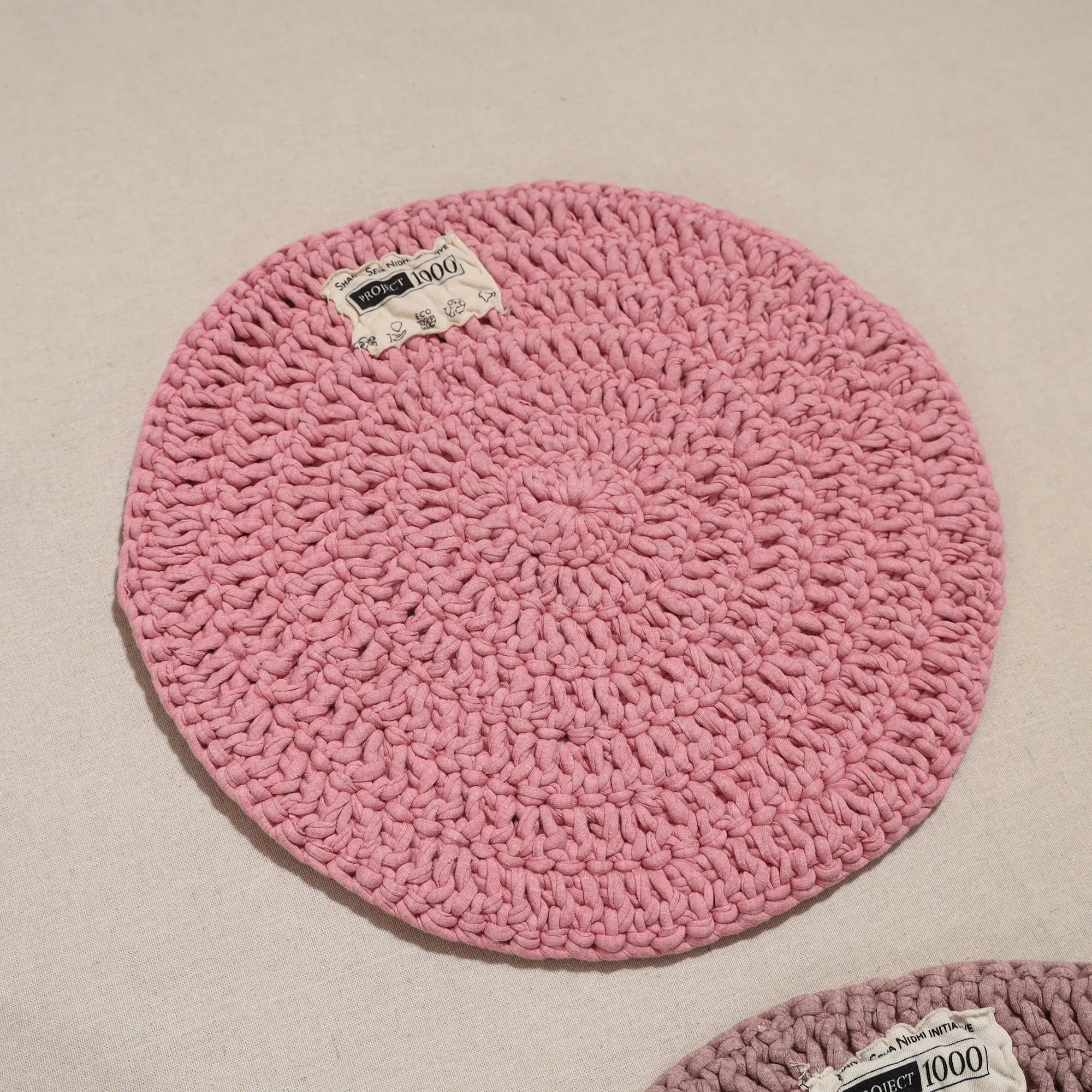 Crochet Work Upcycled Cotton Round Placemat (Set of 4)