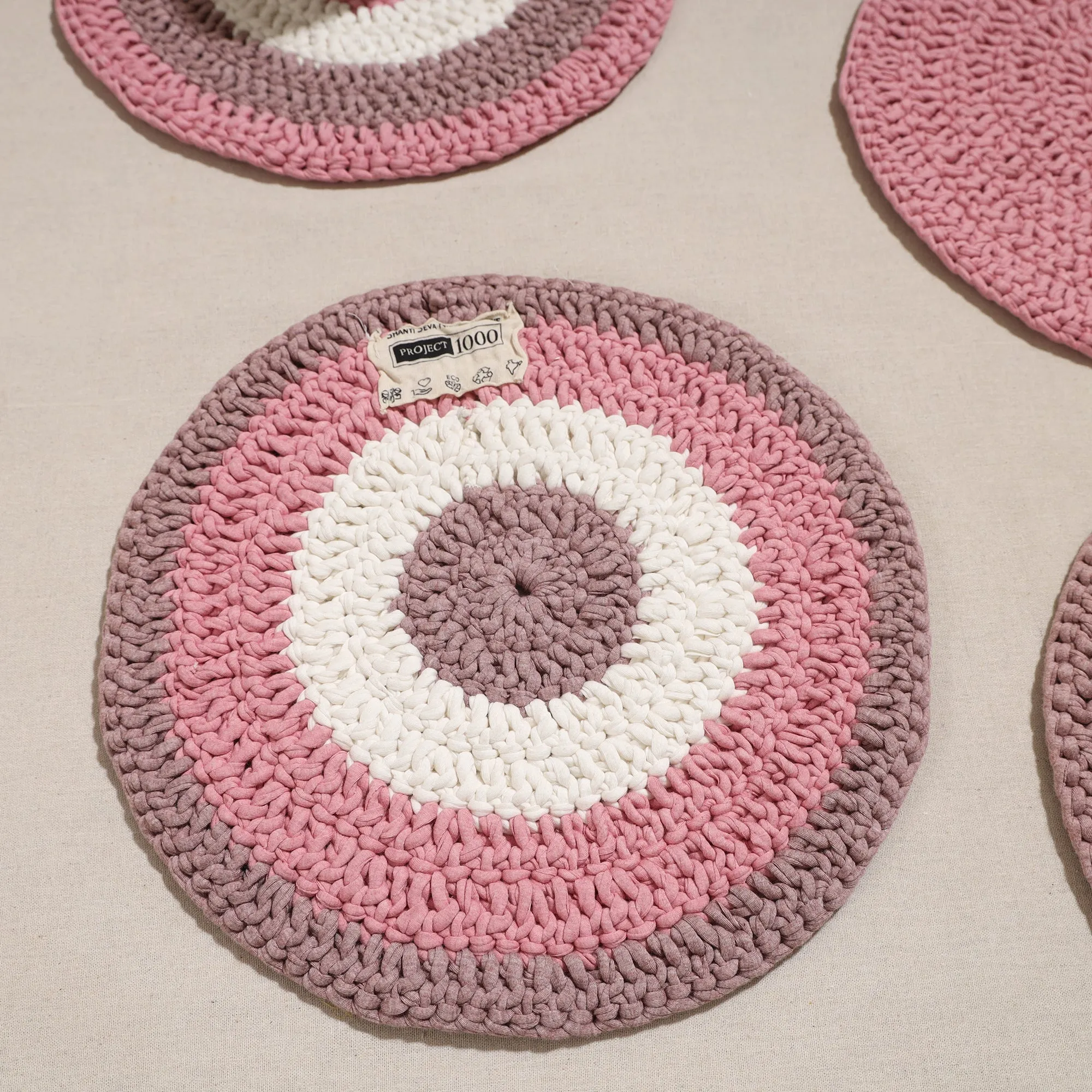 Crochet Work Upcycled Cotton Round Placemat (Set of 4)