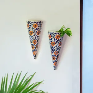 'Dazzling Posy 'Handpainted Ceramic Wall Planter Pots (Set of 2)