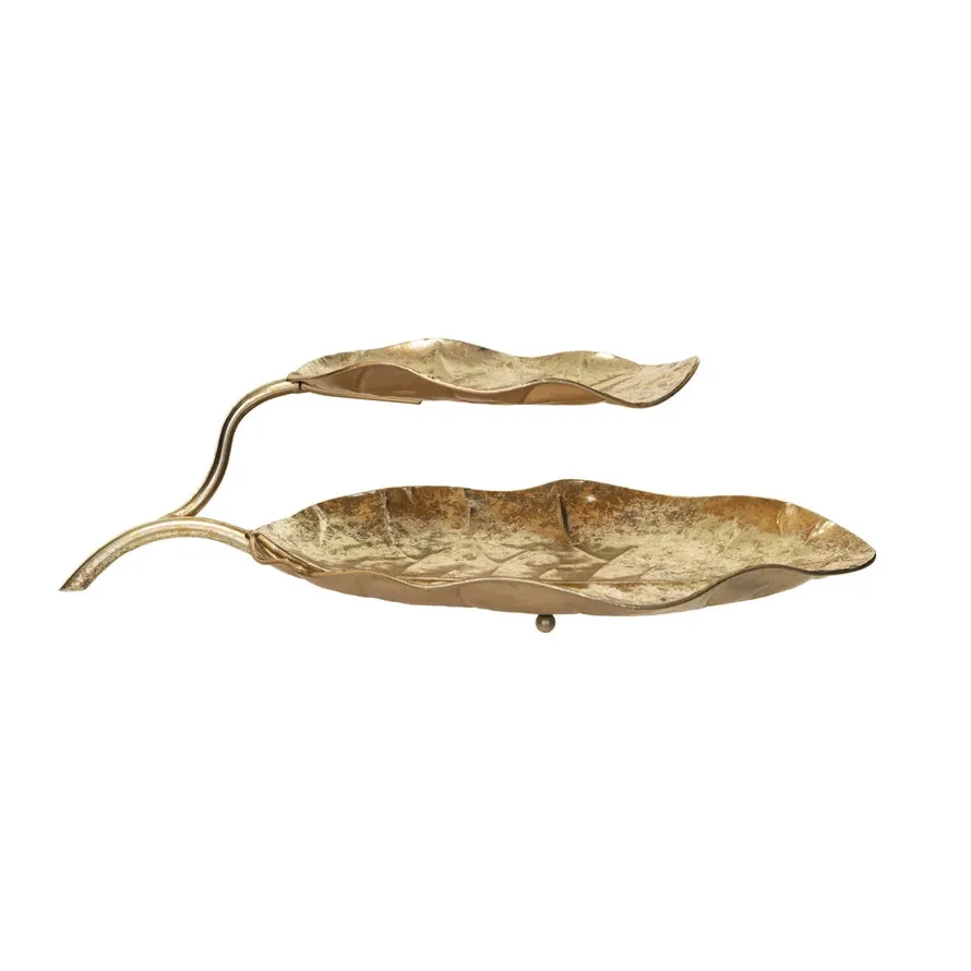 Decorative Metal 2-Tier Leaf Shaped Tray