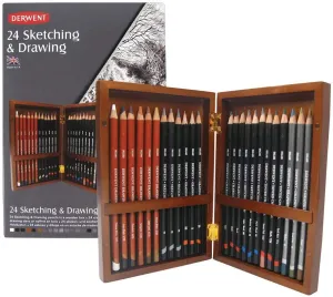 Derwent Sketching and Drawing Pencils, Wooden Box, 24 Count