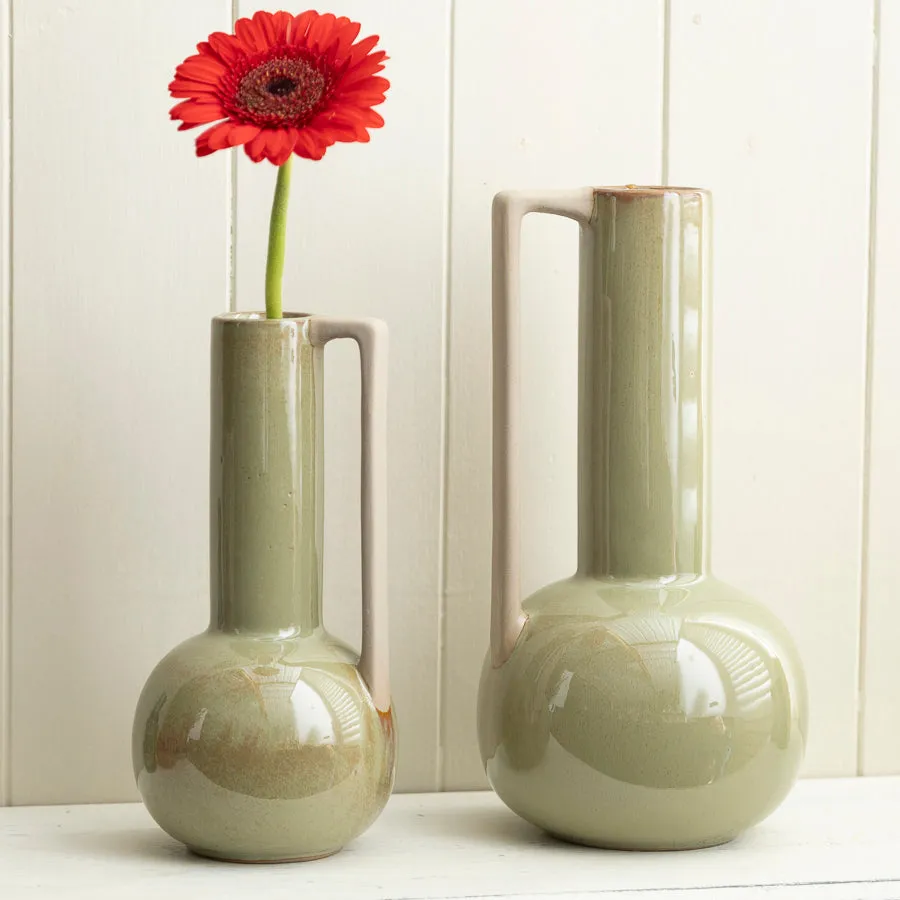 Elegant Ceramic Jug Vases - Sage Green