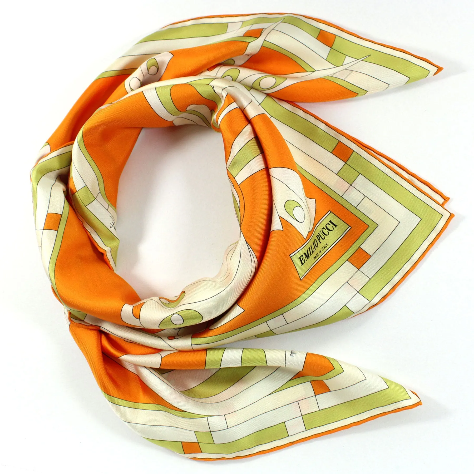 Emilio Pucci Scarf White Orange Olive Butterfly - Twill Silk Square Foulard