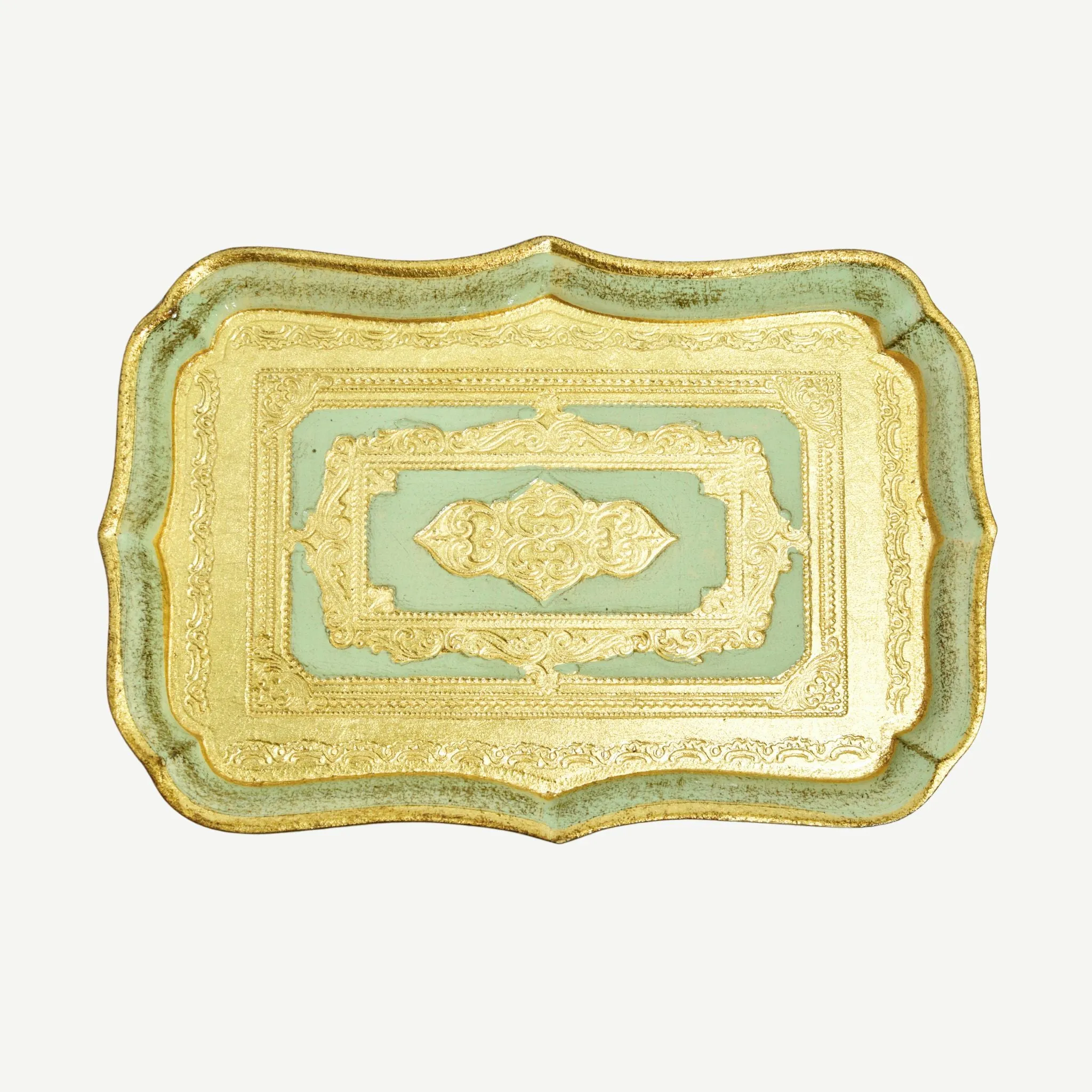 Florentine Carved Wood Rectangle Scalloped Mini Tray