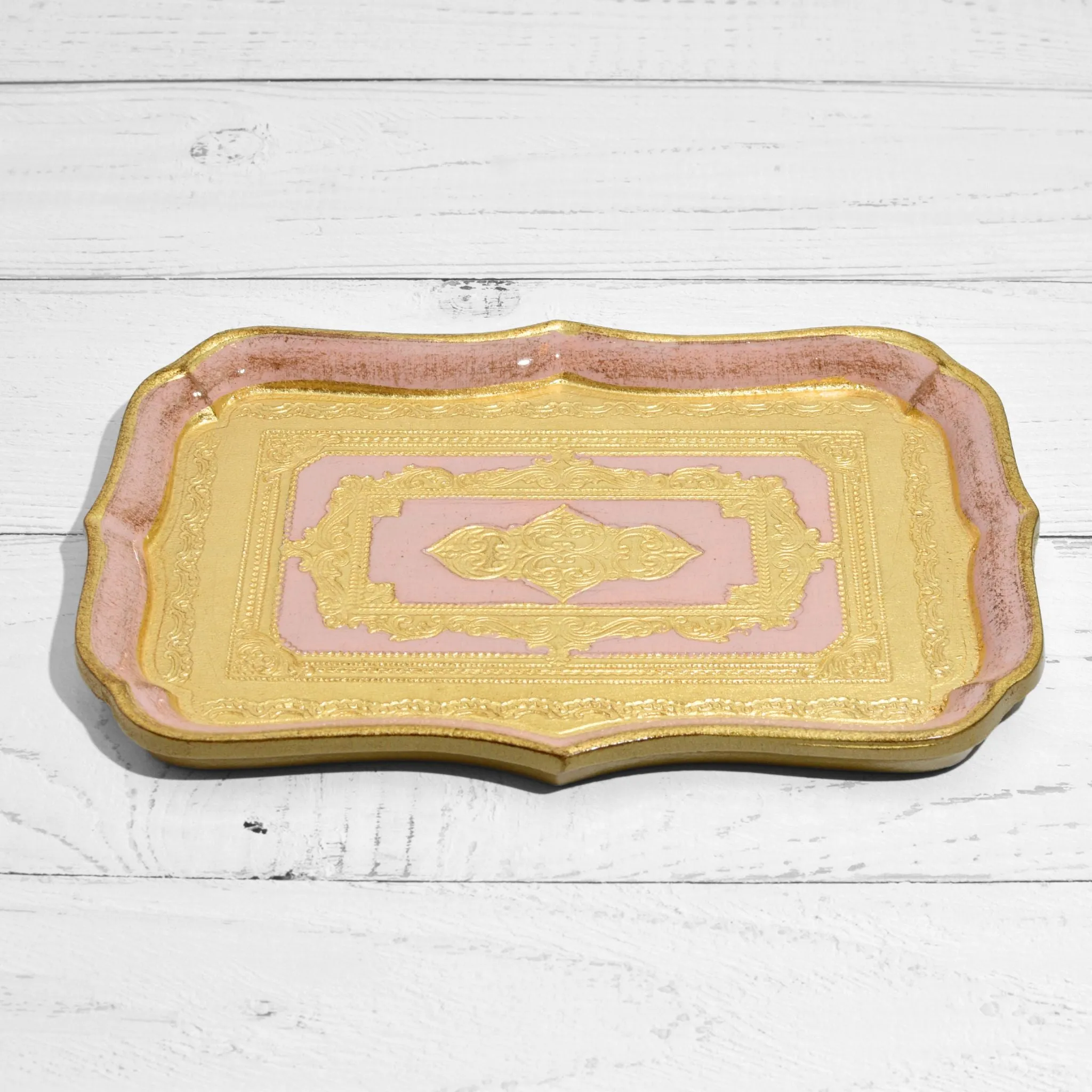 Florentine Carved Wood Rectangle Scalloped Mini Tray