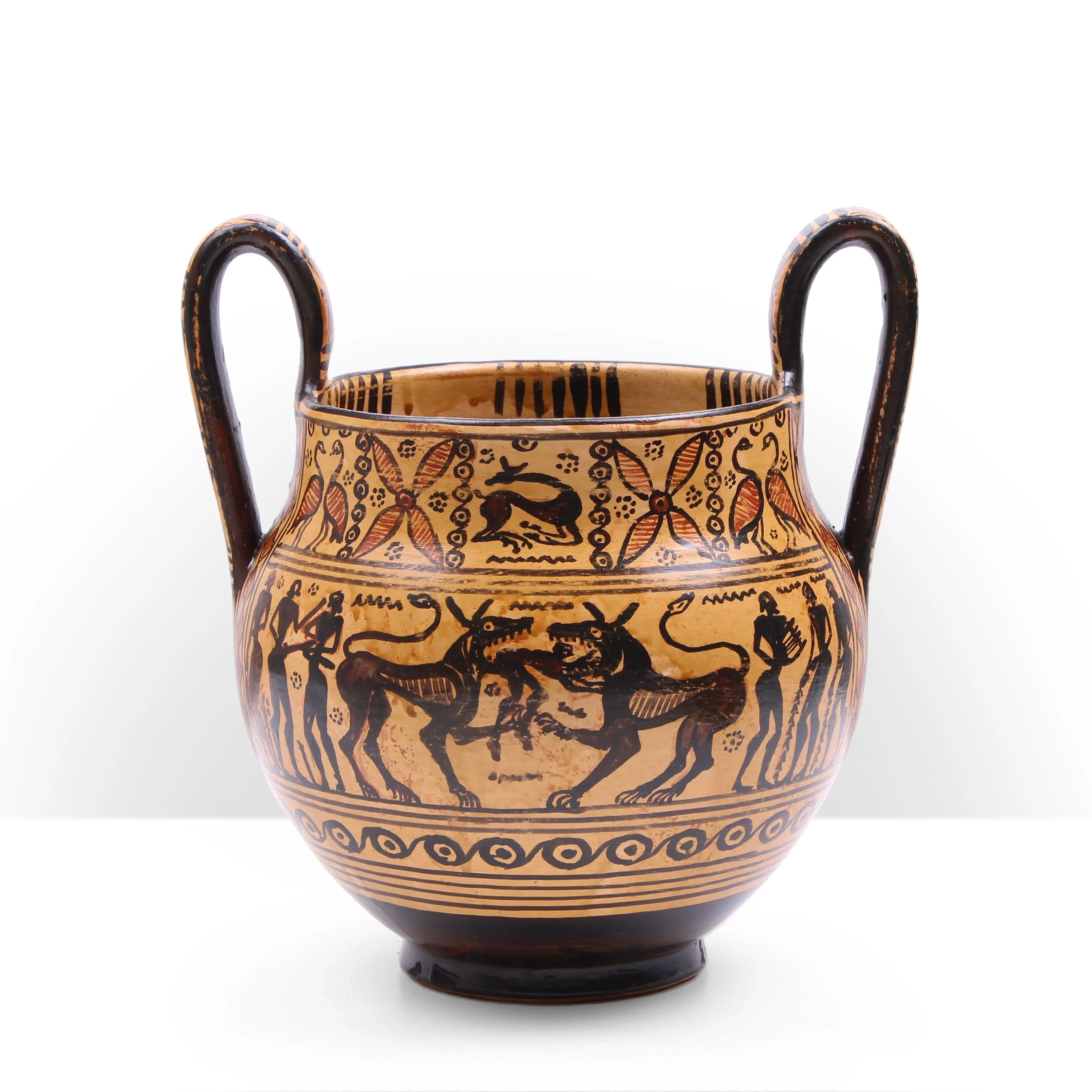 Geometric Greek Vase with Scene of the Mares of Diomedes