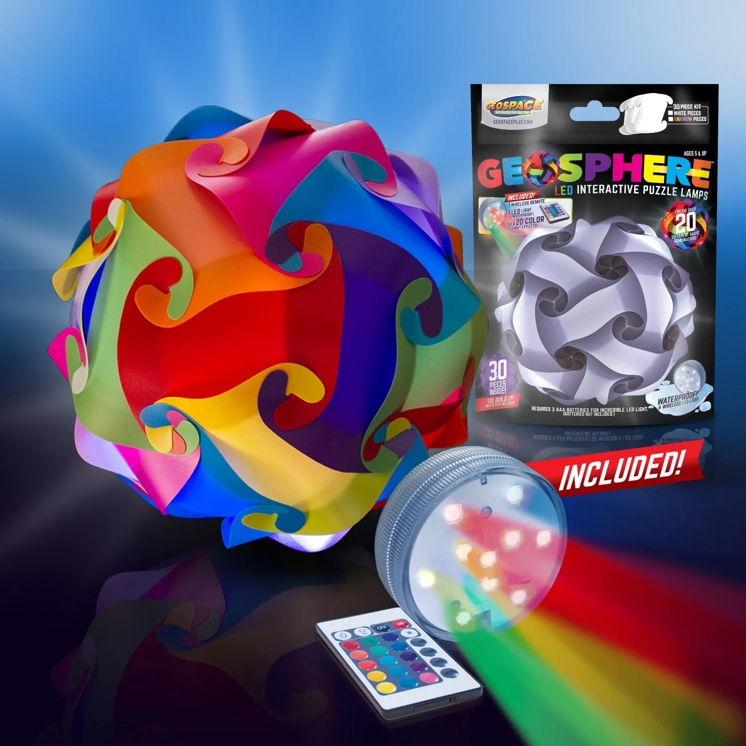 Geosphere™ 12" LED 30pc. Puzzle Lamp Kit & Wireless Remote, Rainbow