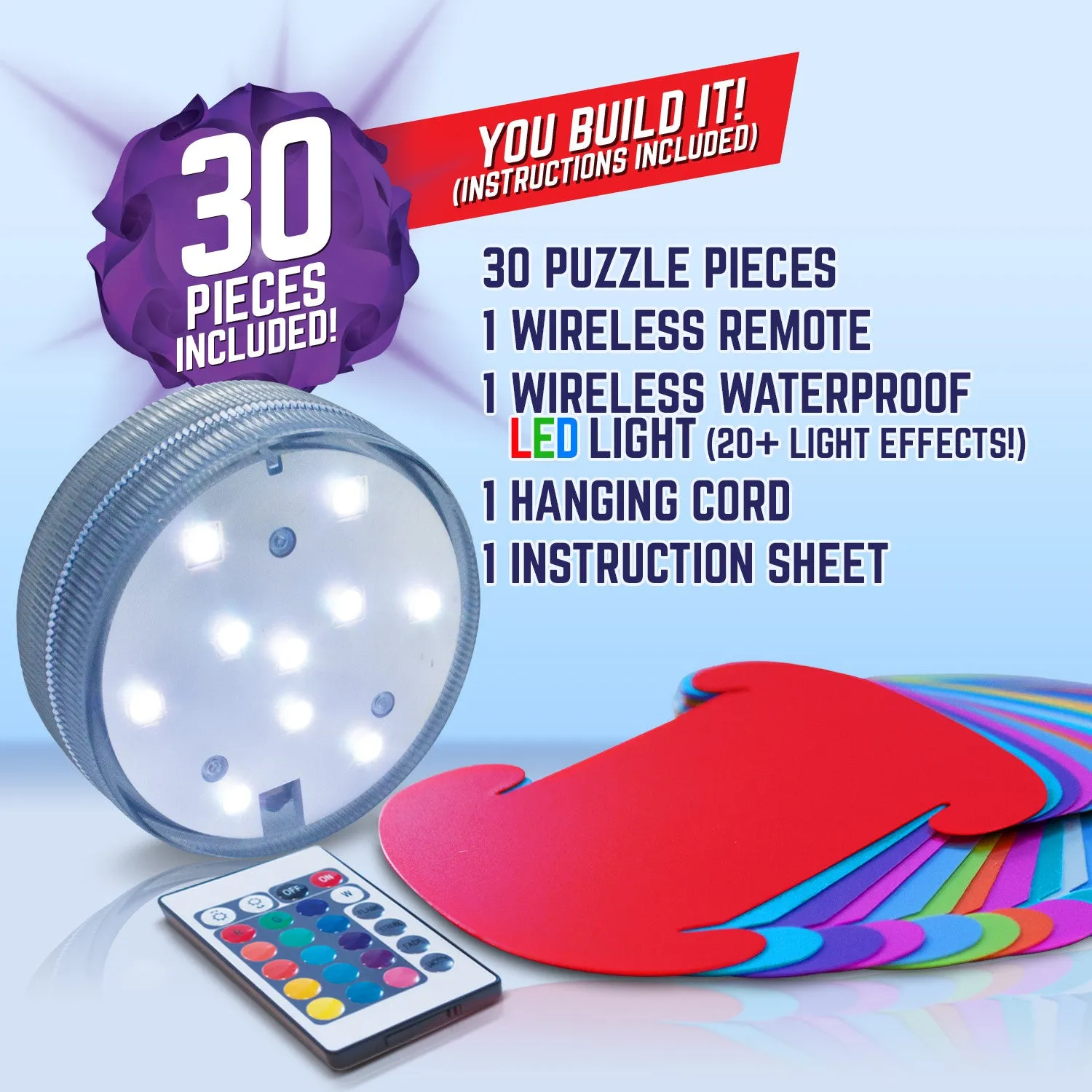 Geosphere™ 12" LED 30pc. Puzzle Lamp Kit & Wireless Remote, Rainbow