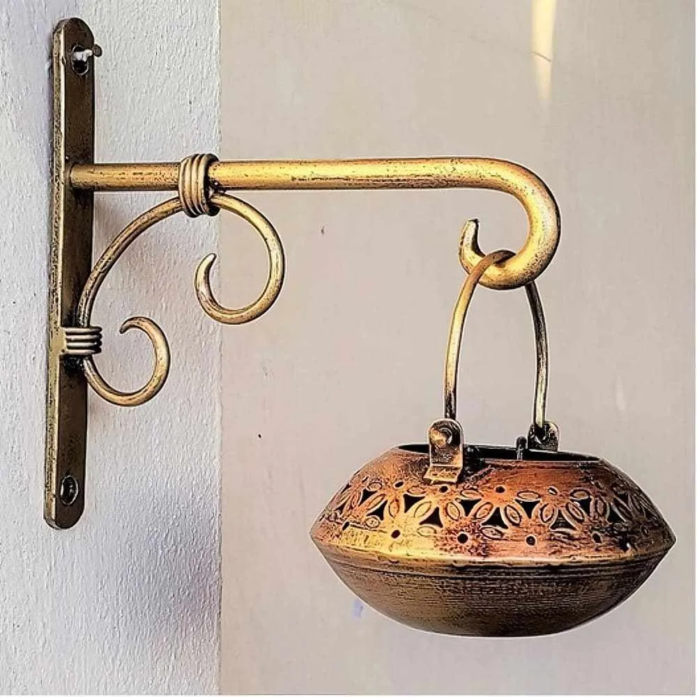 Golden Wall Lantern & Planters Lanterns Diya Hanger