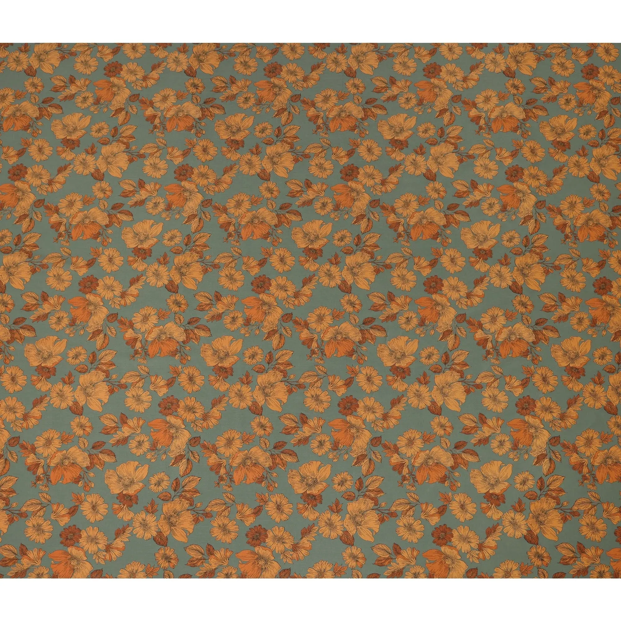 Green and Orange Floral Cotton Lawn Digital Print Fabric - 110 cm Width-D21221