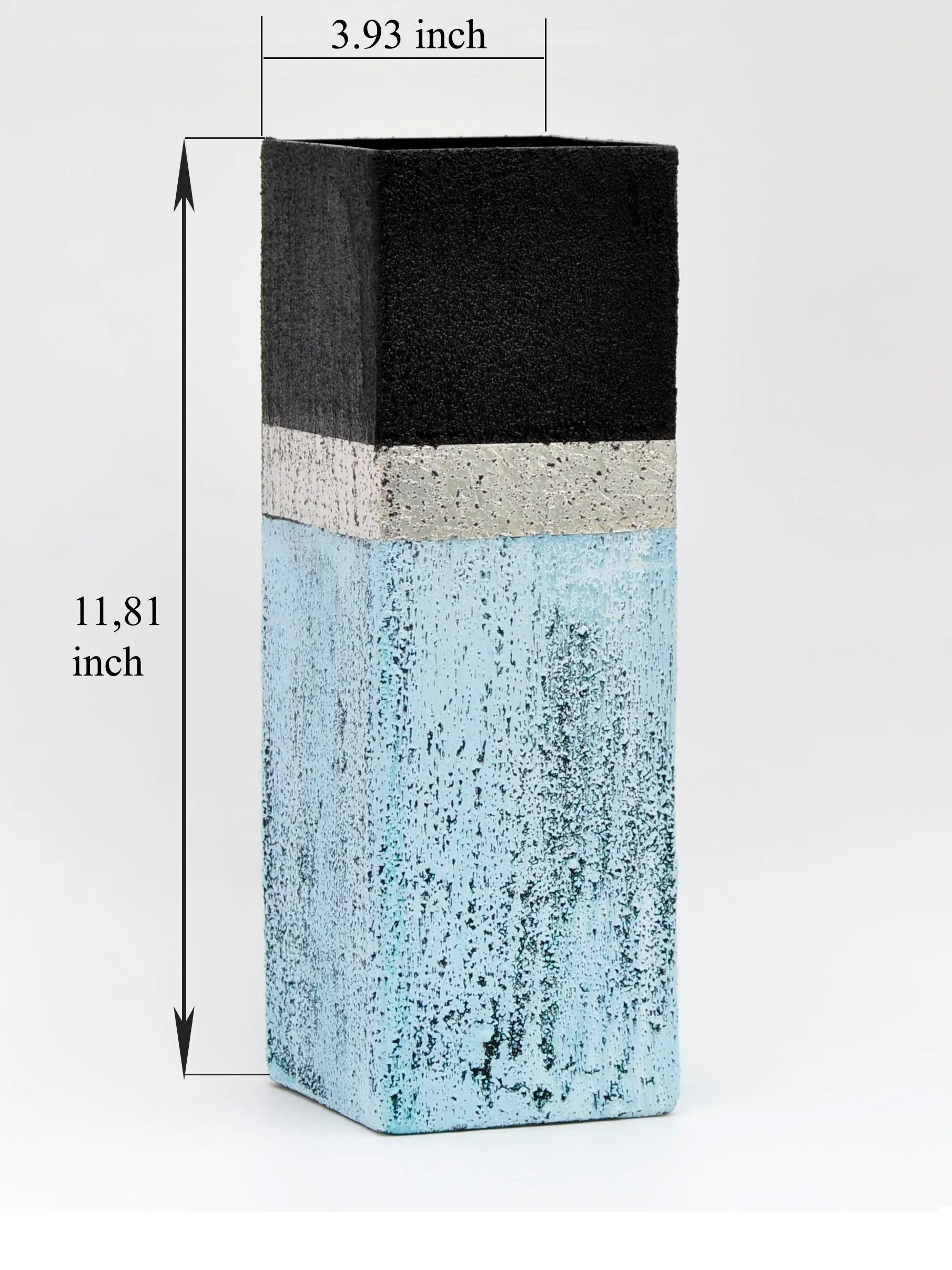 Handpainted Glass Vase - Decorative Home Decor -  Blue and Black Stone Design - Home Decor - 12 inch Rectangle Tabletop Vase for Floral Arrangements