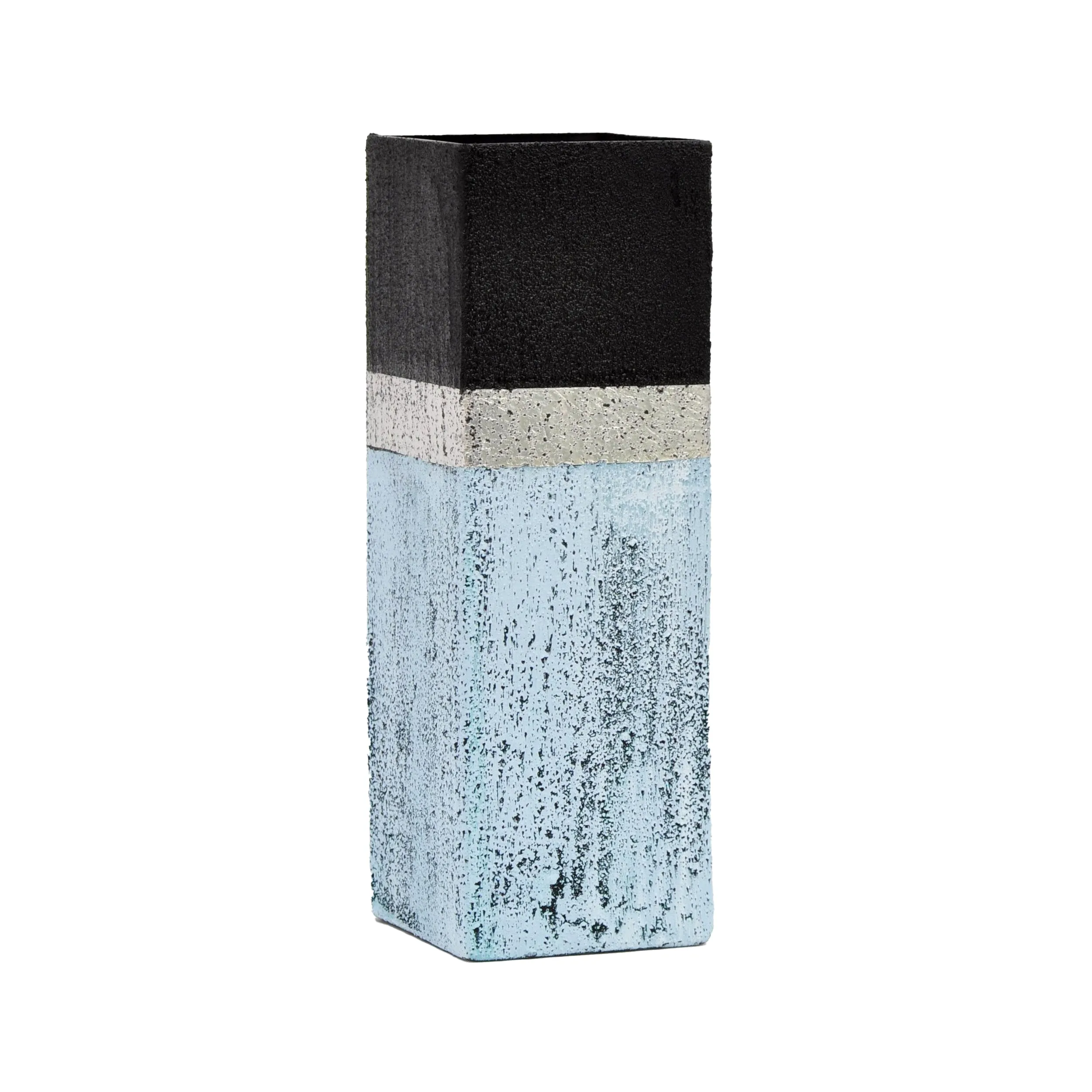 Handpainted Glass Vase - Decorative Home Decor -  Blue and Black Stone Design - Home Decor - 12 inch Rectangle Tabletop Vase for Floral Arrangements