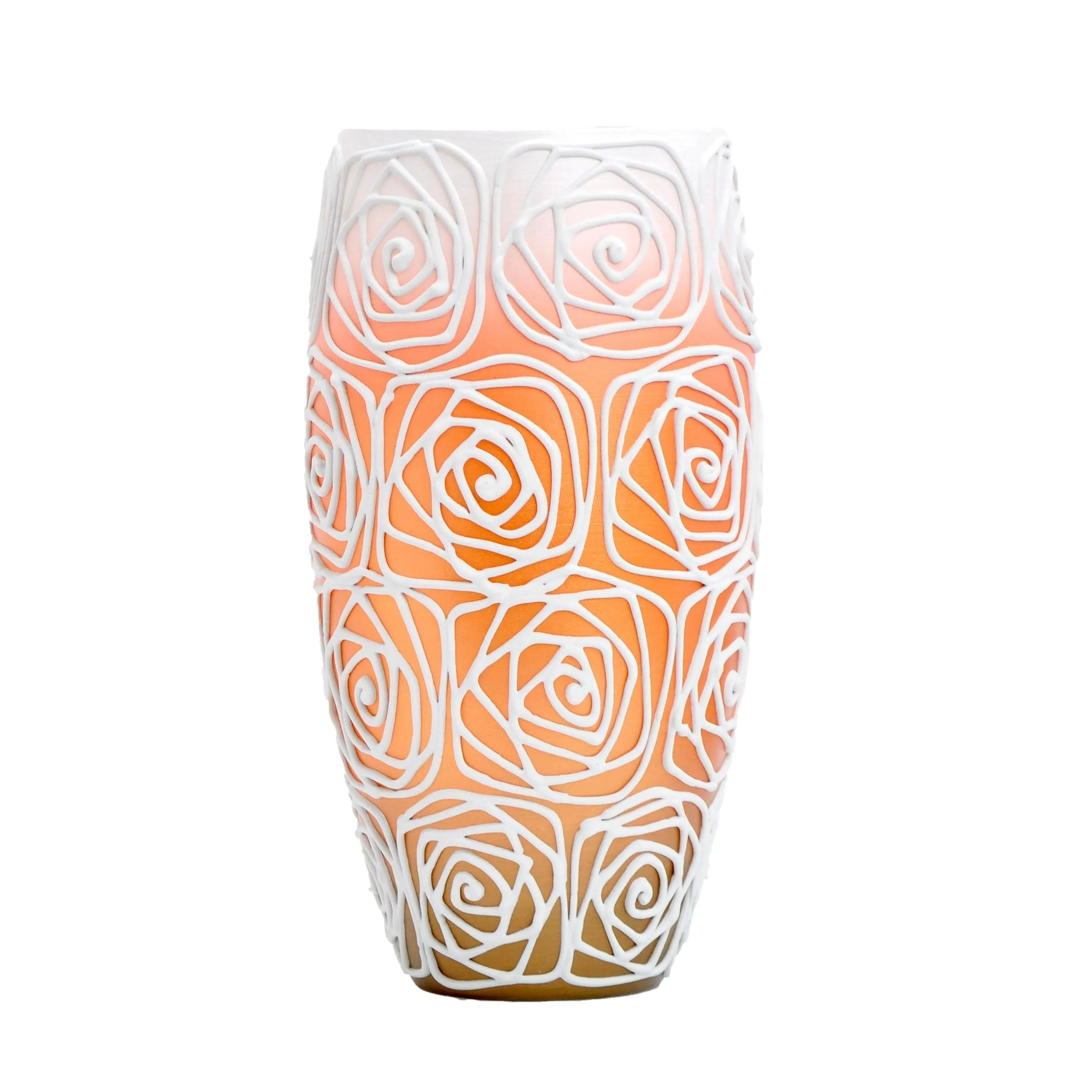 Handpainted Glass Vase for Flowers||Painted Art Glass Orange Oval Vase||Interior Design Home Room Decor||Table vase 12 in