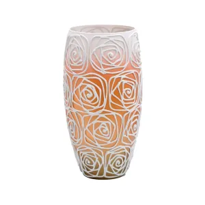 Handpainted Glass Vase for Flowers||Painted Art Glass Orange Oval Vase||Interior Design Home Room Decor||Table vase 12 in