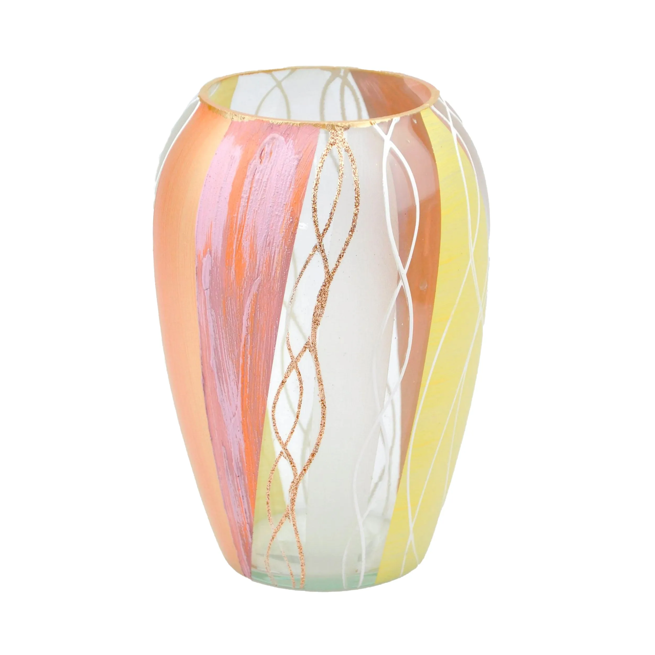 Handpainted Glass Vase for Flowers||Painted Art Glass Oval Vase||Gift for her||Interior Design||Table vase 8 inch