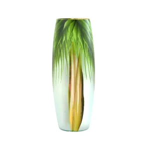 Handpainted Glass Vase - Palm Tree Decorative Design - Home Decor - 16 Inch Oval Unique Piece for Floral Arrangements