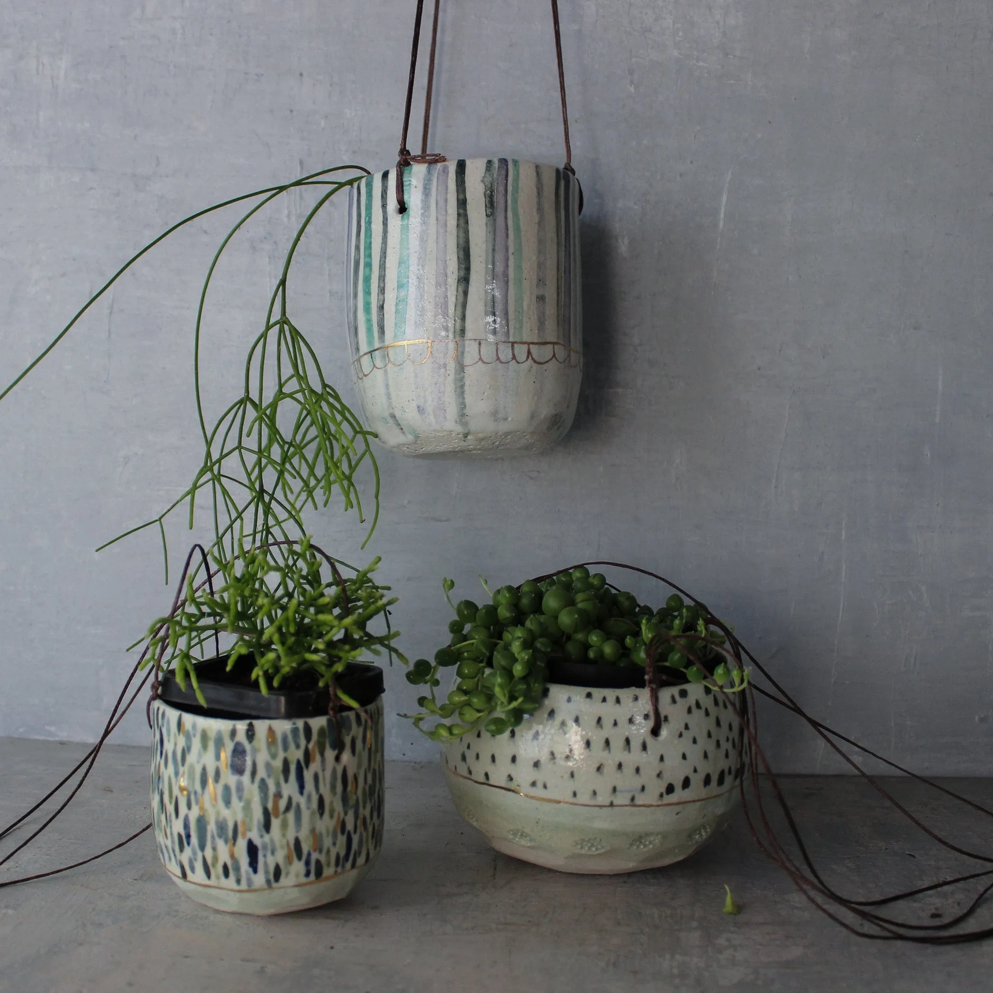 Hanging Ceramic Planters Pattern Detail